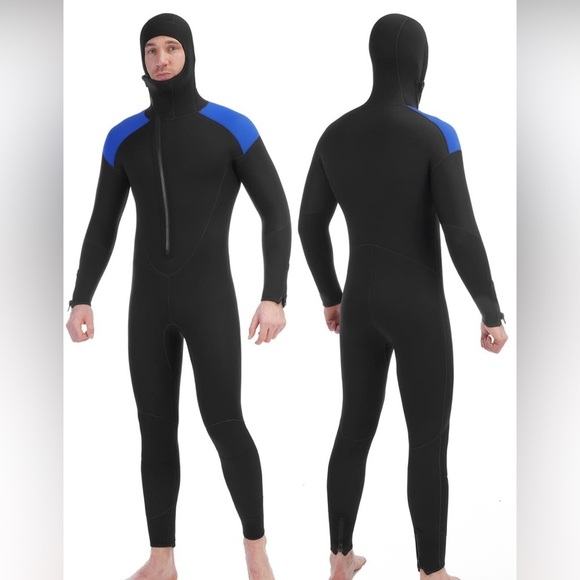 REALON 5mm Neoprene Men Wetsuit Hooded Full Body One Piece